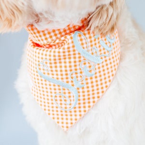 ORANGE Gingham Dog Bandana with Snap On for Dog Custom Bandana Personalized with Name Embroidered Orange and White Bandana Gift for Dog Mom