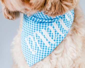 TURQUOISE Gingham Bandana for Dogs with Snap On Dog Custom Bandana Personalized with Name Dog Bandana Embroidered Gift for Dog Mom