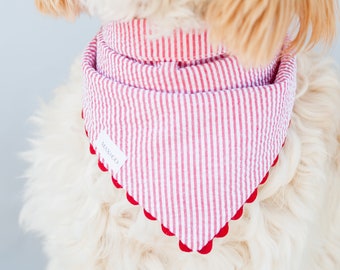 Red Seersucker Bandana with Snaps Bandana for Dog Custom Bandana Personalized with Name Embroidered Red Stripes Bandana Gift for Dog Mom