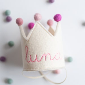 Baby First Birthday Party Hat, Birthday Crown with Name, Toddler Birthday Crown, Girl's First Birthday, Cream Felt + Choose Color