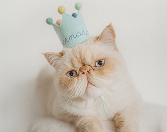 MINI Seamist Birthday Crown for Cats First Birthday Crown Embroidered Cat Birthday Hats Cat Birthday Keepsake Cat Party Hat Kitten Birthday