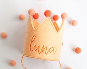 Orange Birthday Crown Embroidered Birthday Crown for Dogs First Birthday Crown Custom Dog Birthday Hats Dog Birthday Keepsake Dog Party Hat