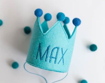 Aqua Birthday Crown Embroidered Birthday Crown for Dogs First Birthday Crown Custom Dog Birthday Hats Dog Birthday Keepsake Dog Party Hat