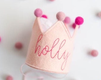 Pink Birthday Crown Embroidered Birthday Crown for Dogs First Birthday Crown Custom Dog Birthday Hats Dog Birthday Keepsake Dog Party Hat