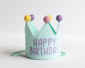 Happy Birthday Crown for Dogs First Birthday Crown Custom Dog Birthday Hats Dog Birthday Keepsake Dog Party Hat Pup Birthday | SEAMIST Felt