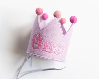 Baby First Birthday Party Crown, Birthday Crown with Name, Toddler Birthday Crown, Girl's First Birthday Hat, Lavender Felt + Choose Color