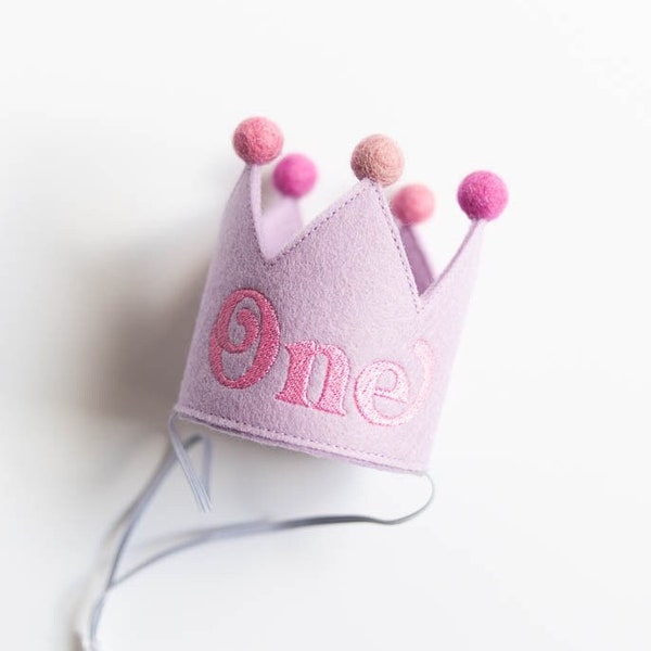 Baby First Birthday Party Crown, Birthday Crown with Name, Toddler Birthday Crown, Girl's First Birthday Hat, Lavender Felt + Choose Color