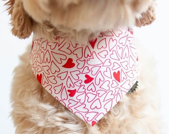 Valentine Dog Bandana with Snaps Bandana for Dog Custom Bandana Personalized with Name Embroidered Bandana | Red Hearts Valentine Bandana