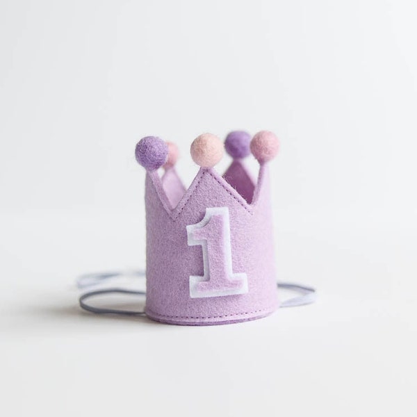 Lavender Dog Birthday Crown with Pompoms Mini Party Hat Puppy Birthday Pet Party Hat Dog Cake Smash Dog Number Crown First Birthday