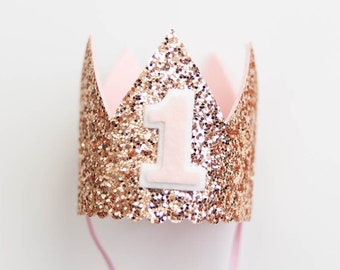 Gold Glitter Birthday Crown, Party Hat, 1st First Birthday, Birthday Party Hat, Dog Birthday Crown, Neutral | Scallop Edge + Choose Number