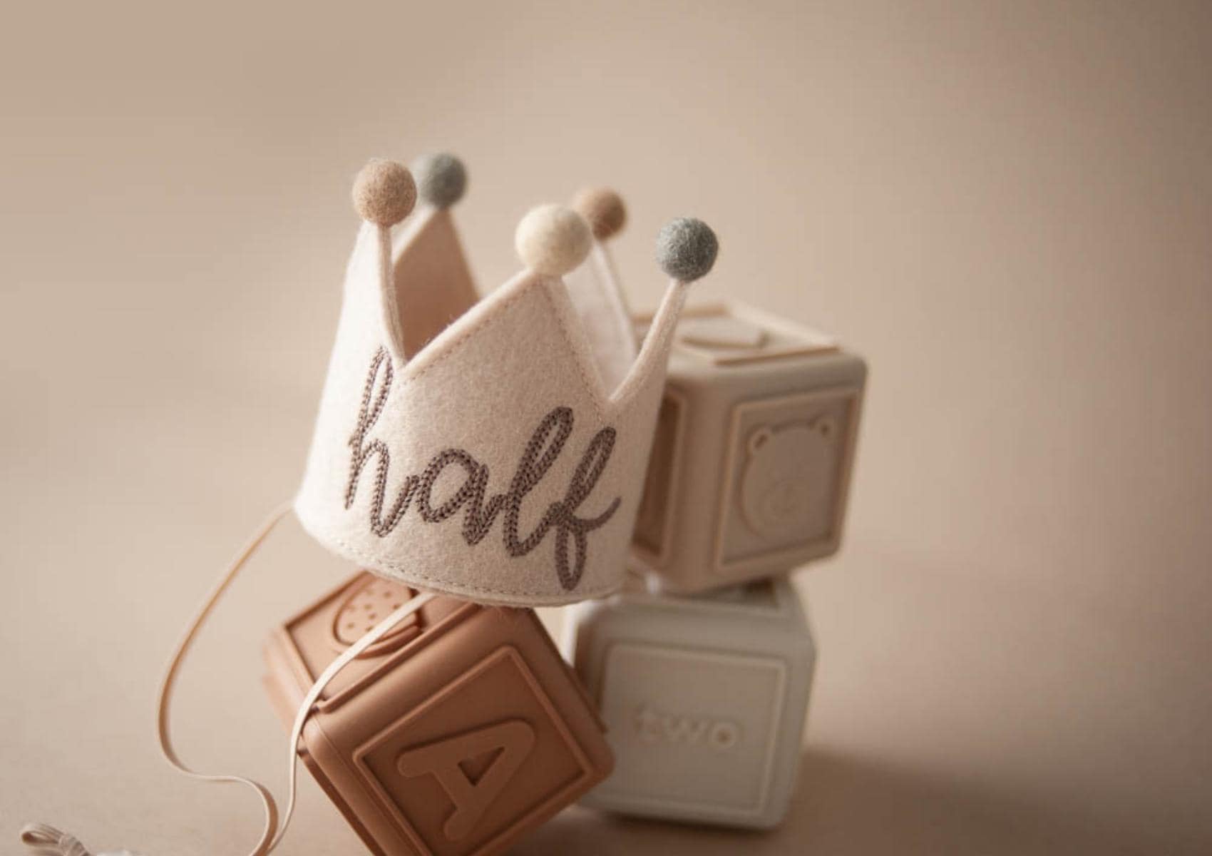 Tan Baby Half Birthday Crown, 1/2 Birthday Crown for Baby, Half Birthday Girl Outfit, Baby Half Birthday Hat for Photos | Choose Crown Color