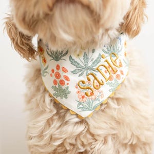 Personalized Floral Dog Bandana: Embroidered Cotton Scalloped Trim