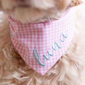 Dog Bandana BLUSH Gingham Bandana for Dogs Snap On Dog Bandana Personalized with Name Embroidered Bandana Gift for Dog Mom
