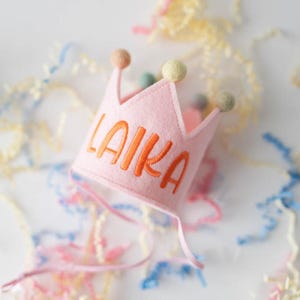 Pink Embroidered Birthday Crown for Dogs First Birthday Crown Custom Dog Birthday Hats Dog Birthday Keepsake Dog Party Hat Pup Birthday