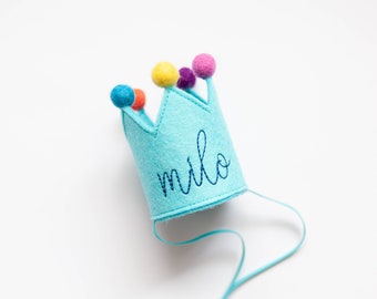 Mini Aqua Birthday Crown for Dogs First Birthday Crown Embroidered Dog Birthday Hats Dog Birthday Keepsake Dog Party Hat Pup Birthday