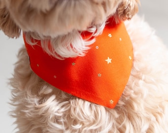 Birthday Bandana in Orange Tiny Stars Bandana Snap Bandana for Dog Custom Bandana Personalized with Name Embroidered Bandana Gift