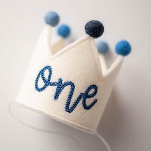 Corona per il primo compleanno del bambino, corona di compleanno per neonato, vestito per neonato, cappello per il primo compleanno per foto, corona di crema + filo blu