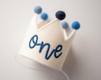 Baby First Birthday Crown, Birthday Crown for Baby, Baby Birthday Boy Outfit, 1st Birthday Hat for Photos, Crean Crown + Blue Thread