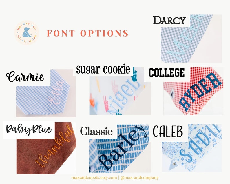 dog bandana embroidery font options