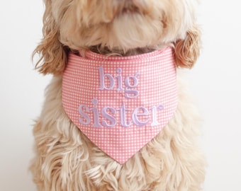 Big Sister Dog Bandana With Snaps Rose Micro Gingham Bandana for