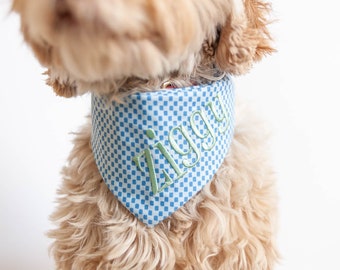 Blue Checkers Bandana for Dogs Snap On Dog Bandana Personalized with Name Embroidered Bandana Gift for Dog Mom Easter Dog Bandana