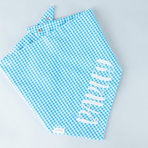 turquoise gingham dog bandana with embroidered dog name