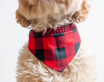 Christmas Dog Bandana Buffalo Plaid Bandana for Dogs Bandana with snaps Personalized Dog Bandana Embroidered Bandana with Name