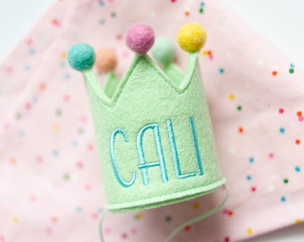 Mini Green Birthday Crown for Dogs First Birthday Crown Embroidered Dog Birthday Hats Dog Birthday Keepsake Dog Party Hat Pup Birthday