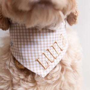 Dog Bandana SAND Gingham Bandana for Dogs Snap On Dog Bandana Personalized with Name Embroidered Bandana Gift for Dog Mom