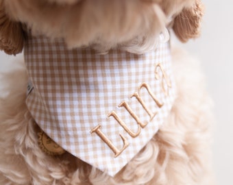 Dog Bandana SAND Gingham Bandana for Dogs Snap On Dog Bandana Personalized with Name Embroidered Bandana Gift for Dog Mom