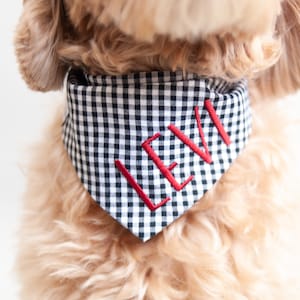 Dog Bandana BLACK Gingham Bandana for Dogs Snap On Dog Bandana Personalized with Name Embroidered Bandana Gift for Dog Mom