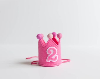 Mini couronne d'anniversaire rose flamant rose, accessoire de gâteau pour chien, chapeau d'anniversaire de chien, anniversaire d'animal de compagnie, couronne d'anniversaire de chien, couronne de pompons, couronne d'anniversaire d'animal de compagnie