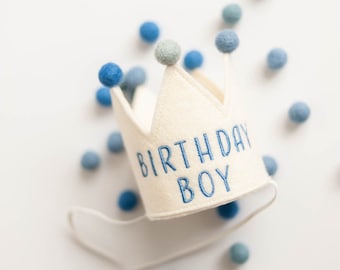 Birthday Boy Crown for Dogs First Birthday Crown Custom Dog Birthday Hats Dog Birthday Keepsake Dog Party Hat  | Cream Crown + Blue Thread