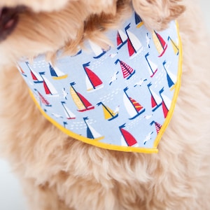 Sailboat Dog Bandana Light Blue Bandana with Sailboats Personalized Dog Bandana Gift Dog Mom Bandana for Preppy Dog Snap-on Dog Bandana