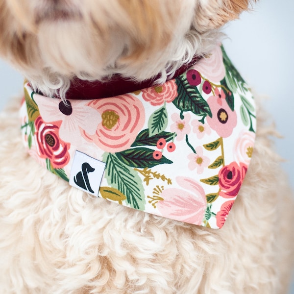 Pink Floral Dog Bandana with Snap Bandana for Dog Custom Pink Floral Bandana Personalized with Name Embroidered Flower Bandana Gift Dog