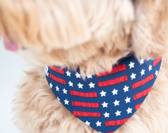 Stars and Stripes Dog Bandana All American Dog Bandana with Snaps Custom Embroidery Dog Bandana Bandana for Preppy Dogs