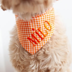 ORANGE Gingham Dog Bandana with Snap On for Dog Custom Bandana Personalized with Name Embroidered Orange and White Bandana Gift for Dog Mom