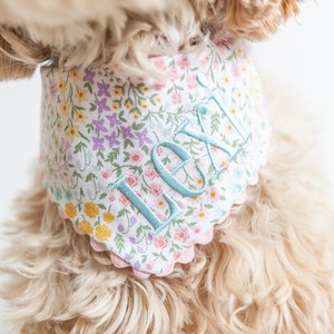Spring Floral Bandana for Dogs Snap On Dog Bandana Personalized with Name Embroidered Bandana Gift for Dog Mom Easter Dog Bandana