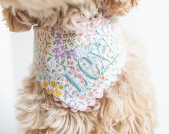 Spring Floral Bandana for Dogs Snap On Dog Bandana Personalized with Name Embroidered Bandana Gift for Dog Mom Easter Dog Bandana