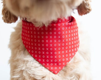 Valentine Dog Bandana with Snaps Bandana for Dog Custom Bandana Personalized with Name Embroidered Bandana | Red XOXO