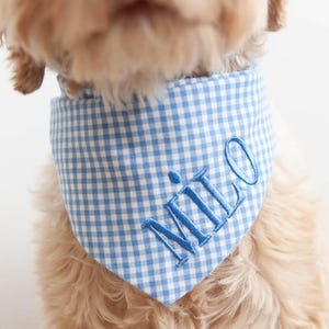 PERIWINKLE Gingham Bandana for Dogs Labradoodle Snap On Dog Bandana Personalized with Name Doodle Gift Embroidered Bandana Gift for Dog Mom
