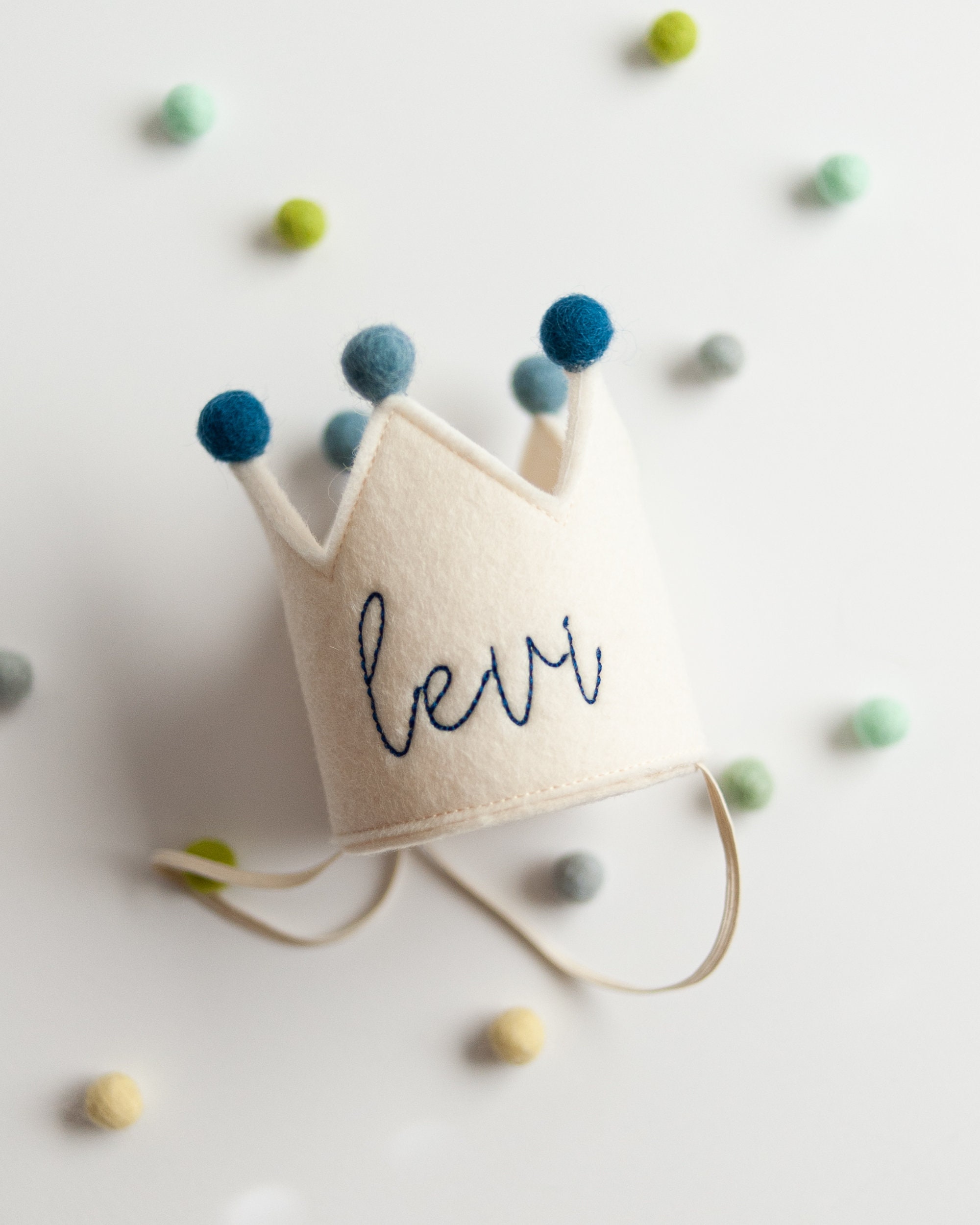 Baby First Birthday Party Hat, Birthday Crown with Name, Toddler Birthday Crown, Boy's First Birthday, Cream Felt + Choose Embroidery Color