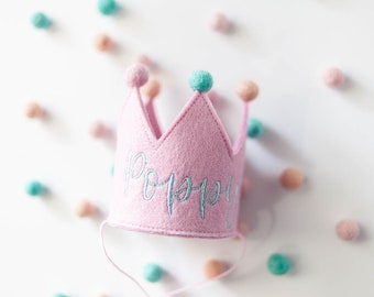 Rose Quartz Embroidered Birthday Crown for Dogs 1st Birthday Crown Custom Dog Birthday Hat Dog Keepsake Dog Party Hat | INSPIRED BY COOKIES