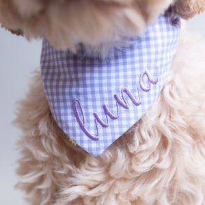Dog Bandana LAVENDER Gingham Bandana for Dogs Snap On Dog Bandana Personalized with Name Embroidered Bandana Gift for Dog Mom