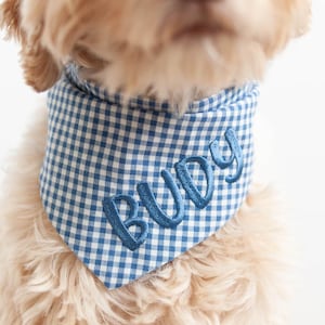 Dog Bandana DENIM Blue Gingham Bandana for Dogs Snap On Dog Bandana Personalized with Name Embroidered Bandana Gift for Dog Mom