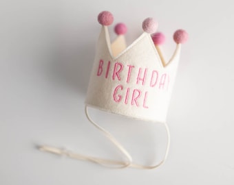 Baby Birthday Girl Crown First Birthday Crown Custom Baby Birthday Hats Baby Birthday Keepsake Baby Party Hat | Bubblegum Pink Thread