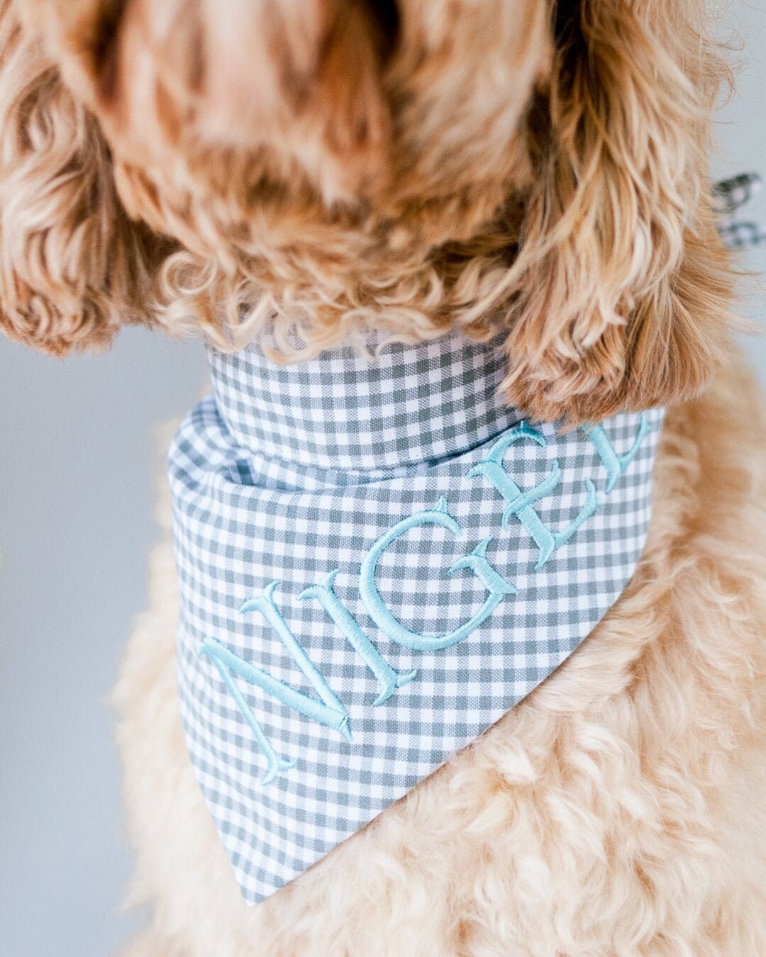 GRAY Gingham Dog Bandana With Snap on Bandana for Dog Monogram Bandana