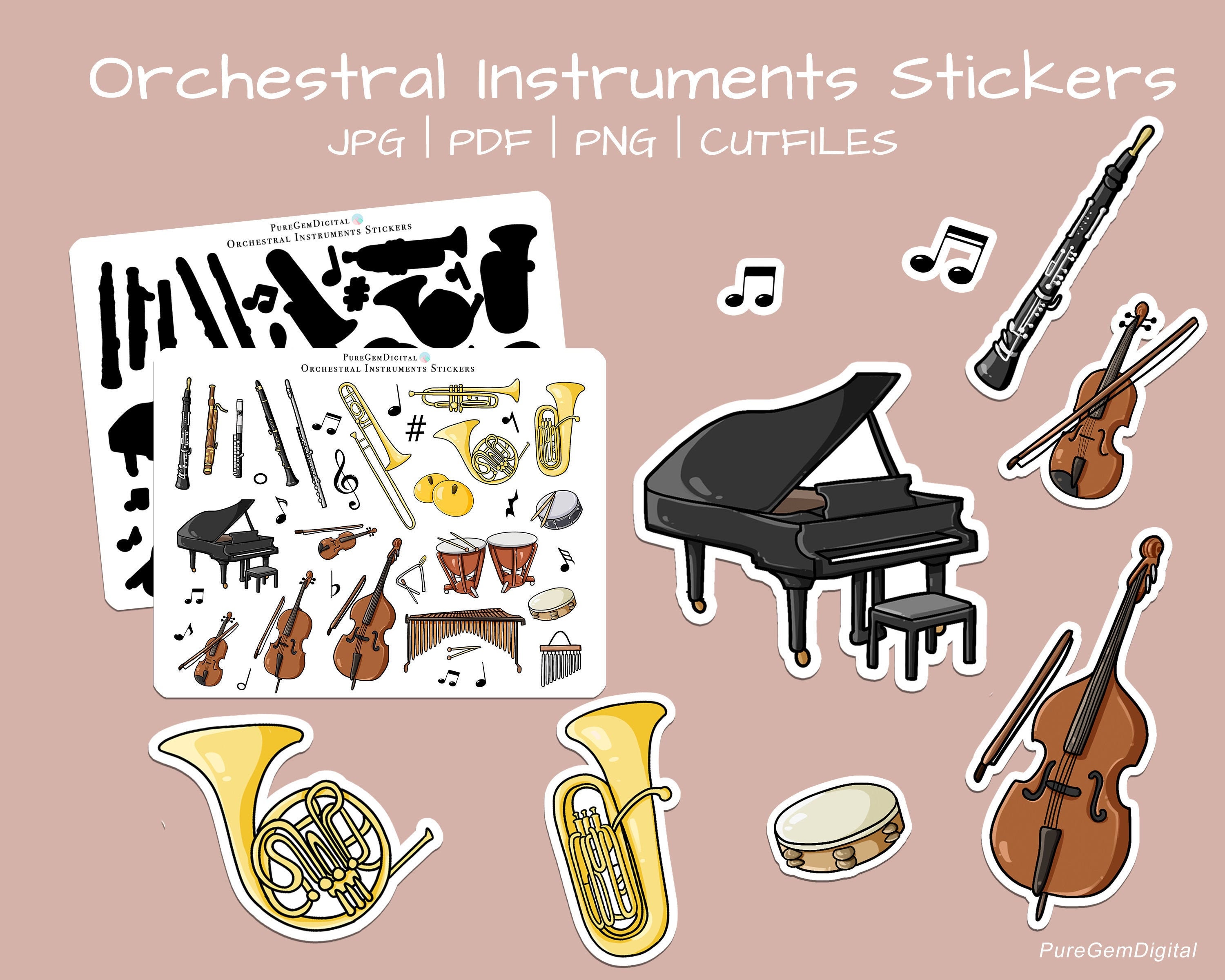 music instrument stickers printable bullet journal planner etsy