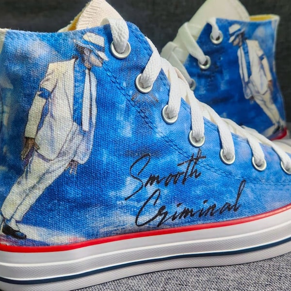MJ Rey del Pop Fan Art Custom Converse, Smooth Criminal, Moonwalk