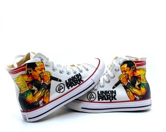 Linkin Park Converse Fan Art Custom Hand Made Hi Top Converse Alternative rock nu meta